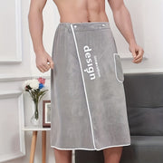 Men's Quick-Drying Bathrobe with Adjustable Elastic Towel Embroidered Soft Absorbent 69x140cm