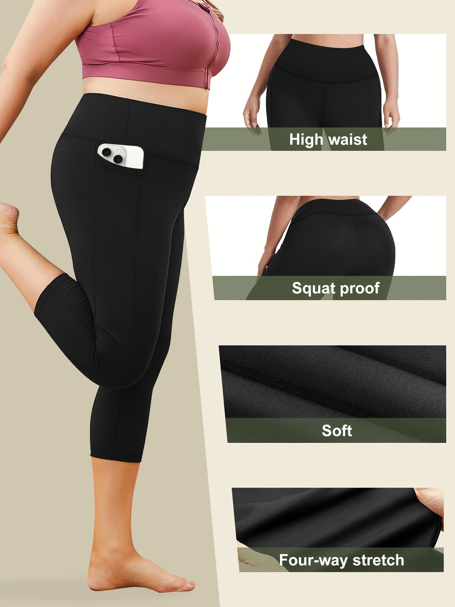 Plus Size High Waist Pocketed Leggings Stretchy Skinny Fit Casual Spring Summer Fall