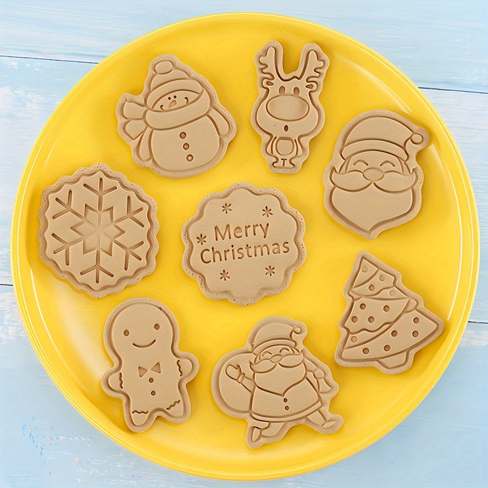 Set of 8 Christmas Cookie Stamp Tools with Snowflake Snowman Deer Santa Tree