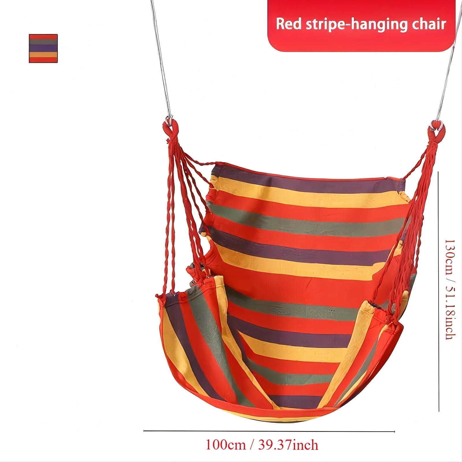 Ichki va tashqi dam olish uchun yog'och tayoq bilan ko'k va yashil chiziqli hamak kresloki