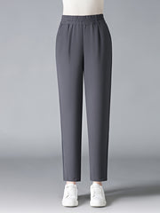 Women's Slimming High-Waist Harem Pants Brown Elastic Waist Straight Leg