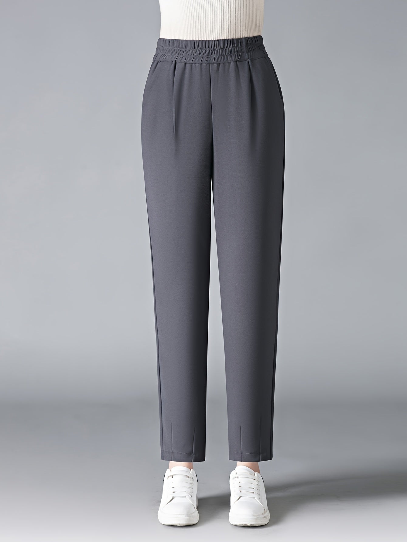 Women's Slimming High-Waist Harem Pants Brown Elastic Waist Straight Leg