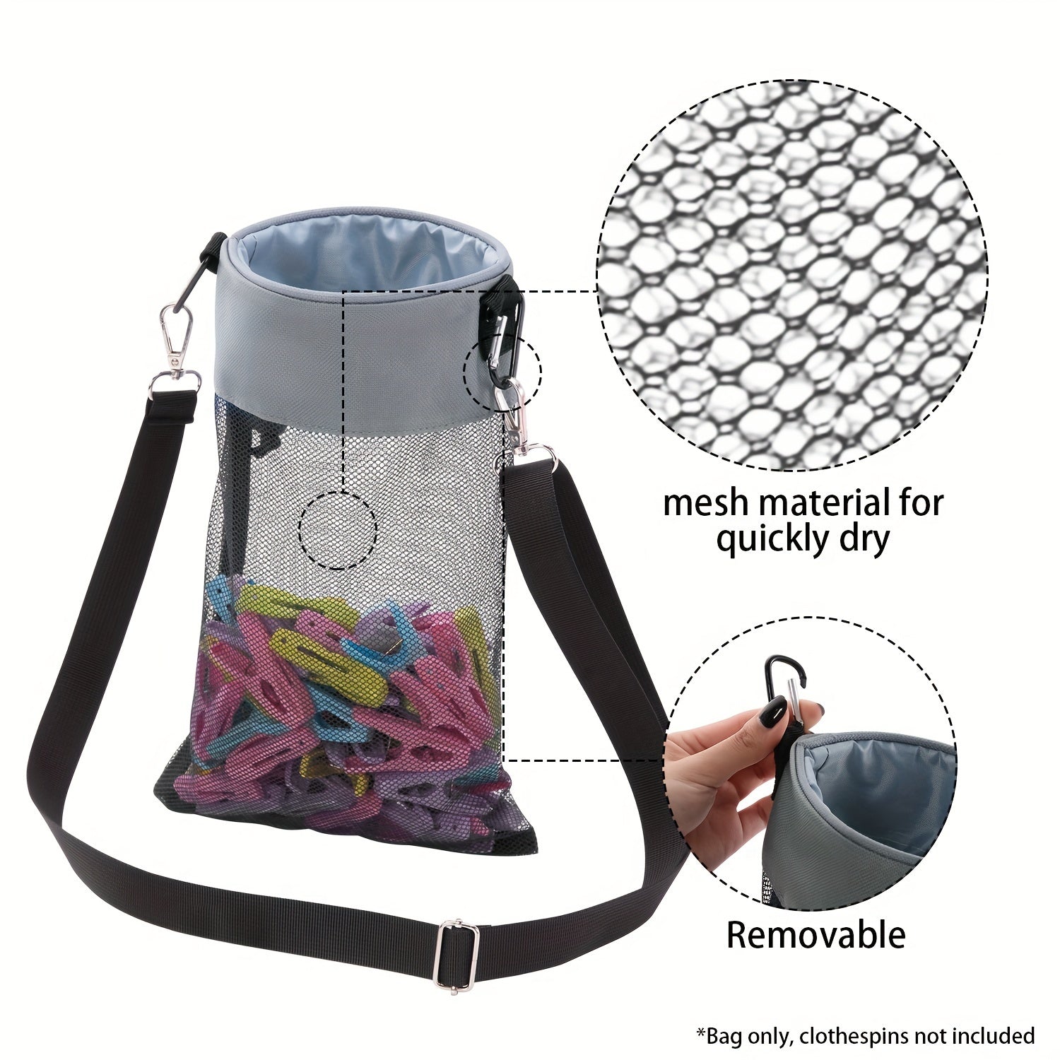 Hanging Mesh Clothespin Storage Bag Outdoor Organizer with Drawstring