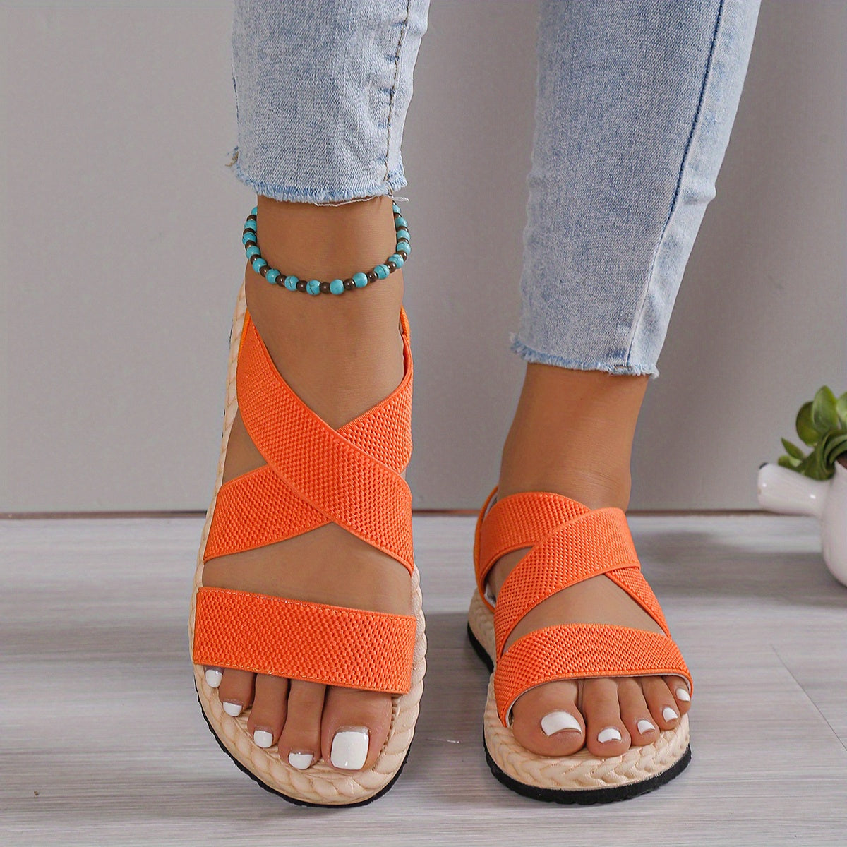 Women's Summer Lightweight Casual Sandals Black Breathable Fabric Flat Shoes