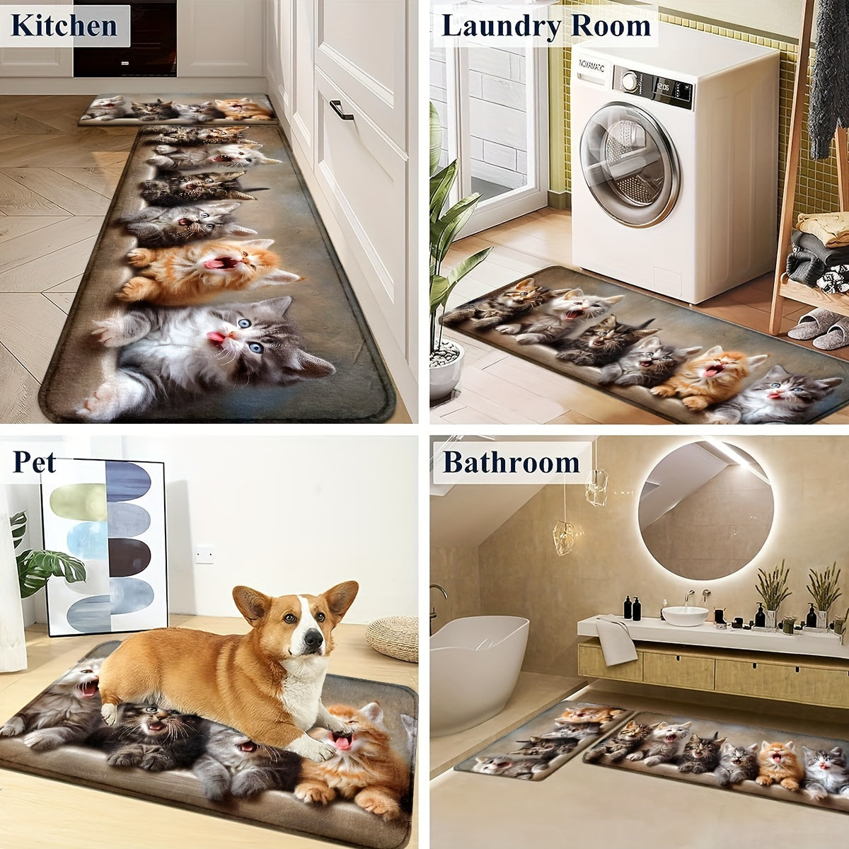 Dog Themed Kitchen Rug Non-Slip Machine Washable Entry Door Mat for Home Decor
