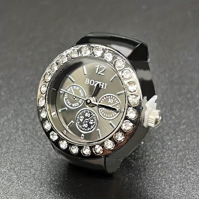Unisex Elastic Band Analog Ring Watch Rhinestone Quartz Jewelry Gift