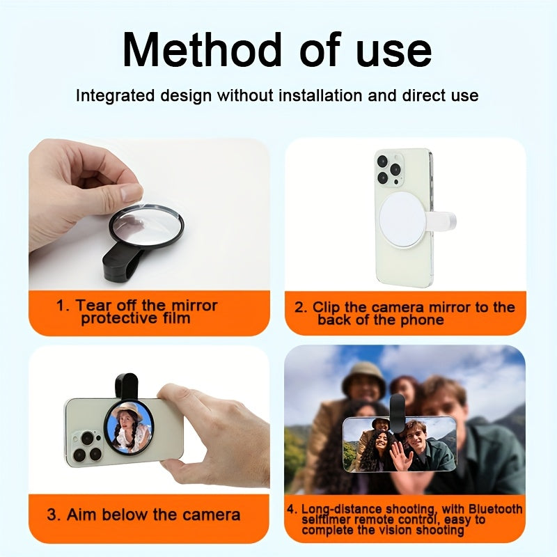 Portativ Smartfon Kamera Oyna Aks Siltash Klipi To'plami, Saqlash Sumkasi bilan, Orqa Selfie Oynasi, Plastik Material, Batareyasiz.