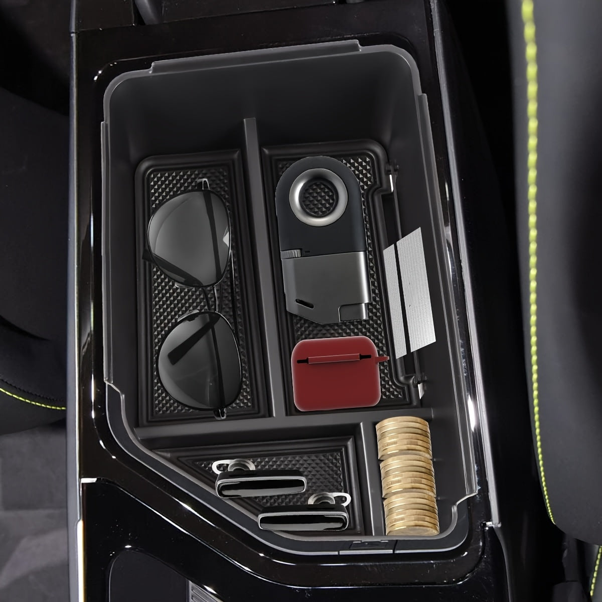 Universal Car Center Console Organizer Tray Black Durable ABS Storage Box