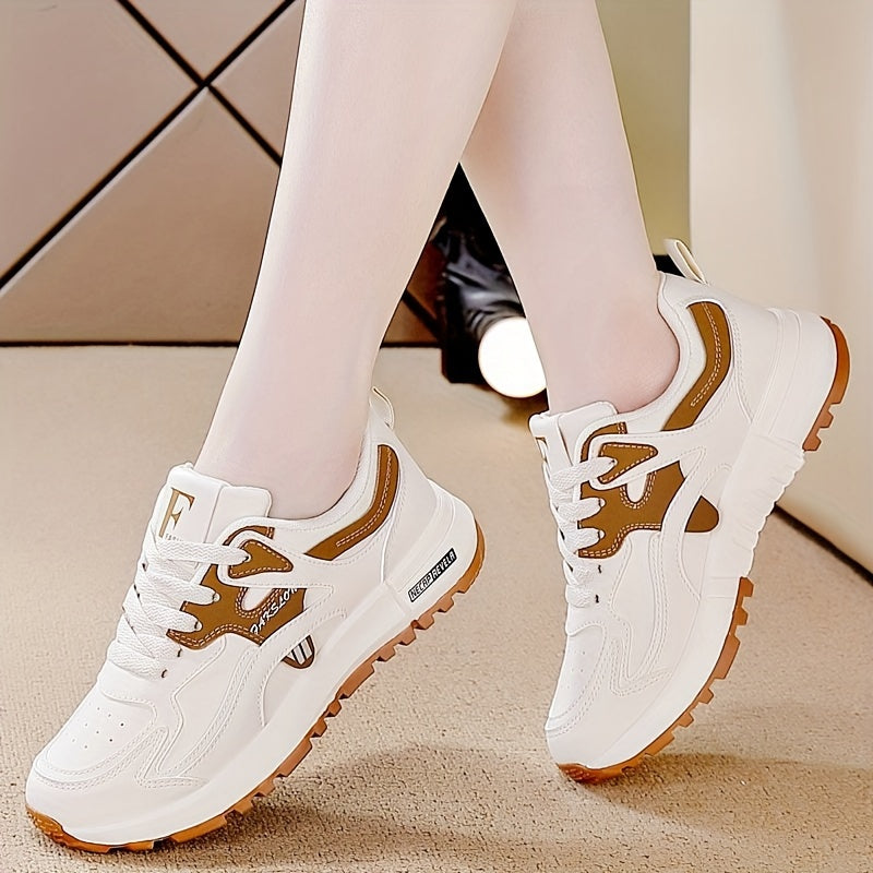Women's Lightweight Lace-Up Sneakers with Non-Slip Rubber Sole Breathable Fabric Casual All-Season