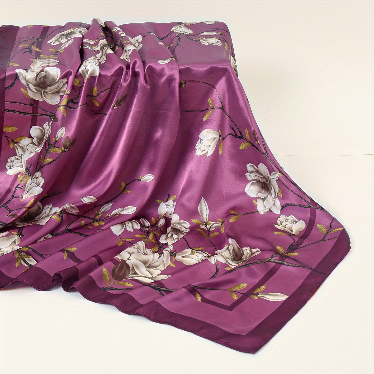 Винтажные сатиновые повязки на голову для женщин, принт магнолия, квадратный шарф-невершитель, 89,92 см