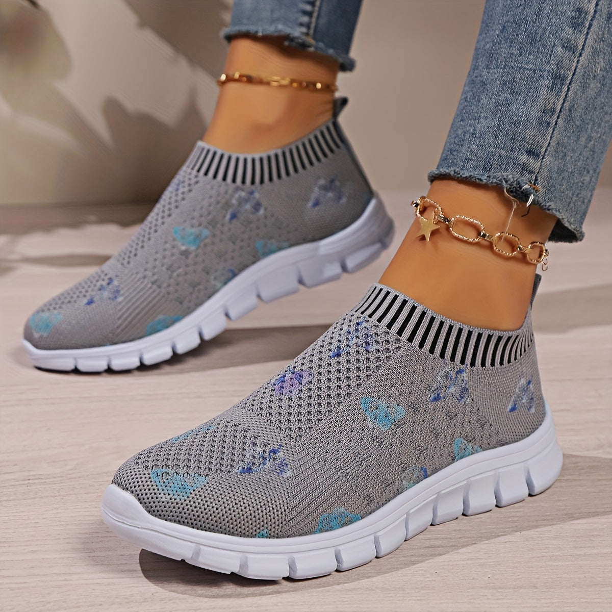 Women's Knitted Slip-On Sneakers with Platform Soft Sole and Breathable Design