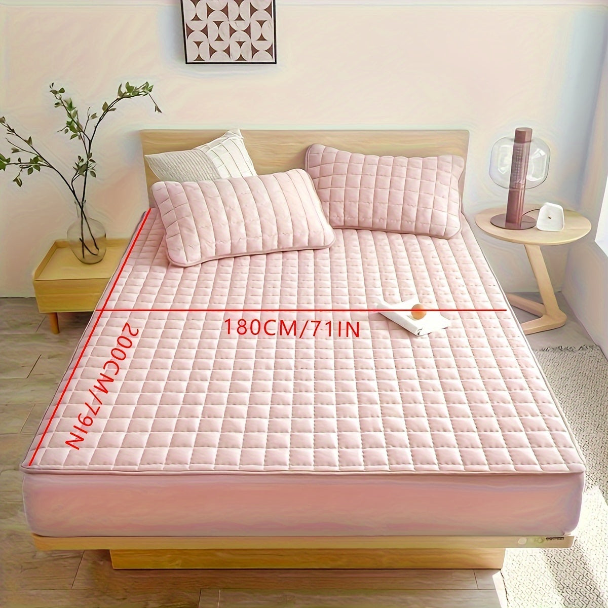 Light Gray Quilted Waterproof Fitted Sheet Breathable Polyester Deep Pockets Easy Care