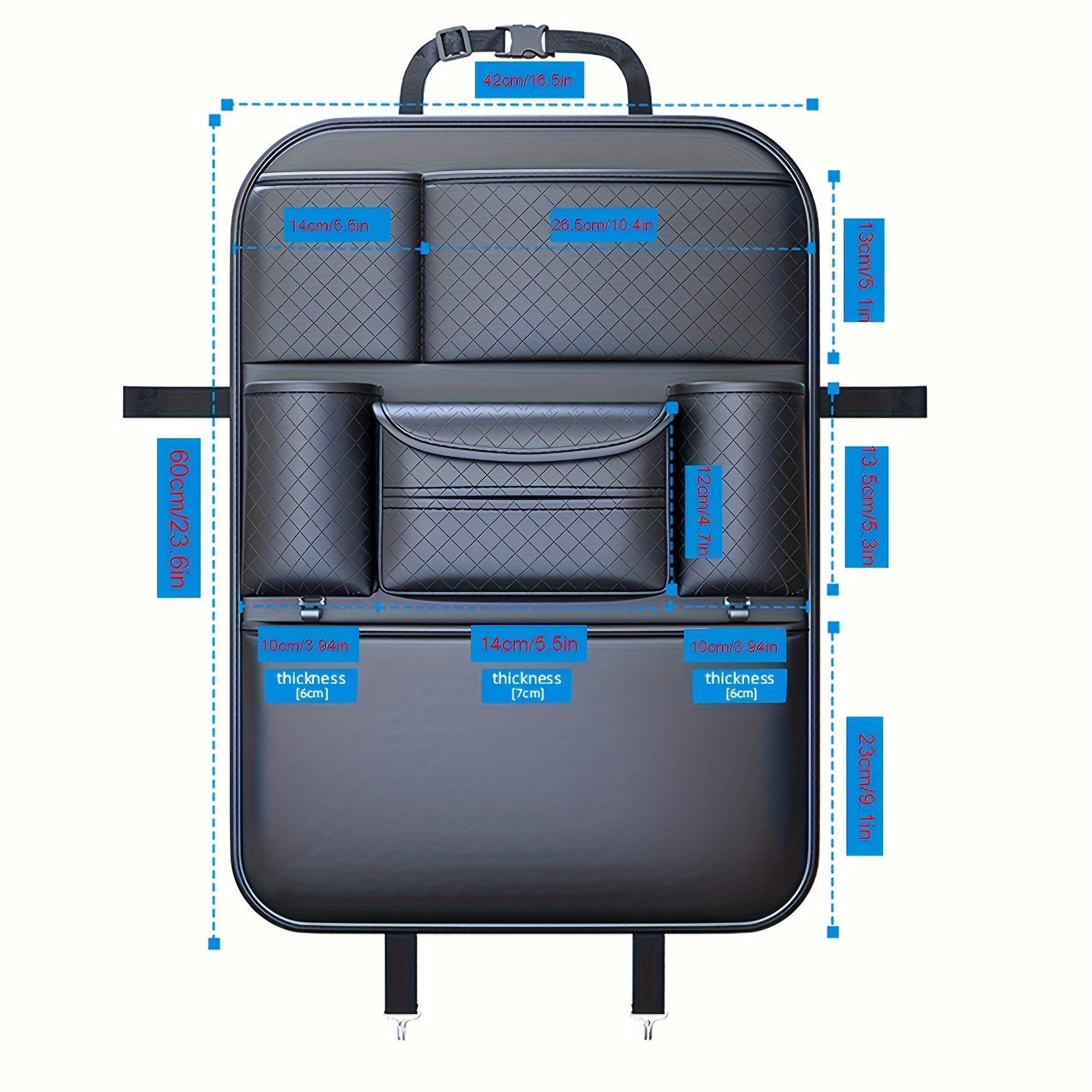 Organizador de respaldo para asiento de coche de cuero PU con múltiples bolsillos, almacenamiento en maletero, negro