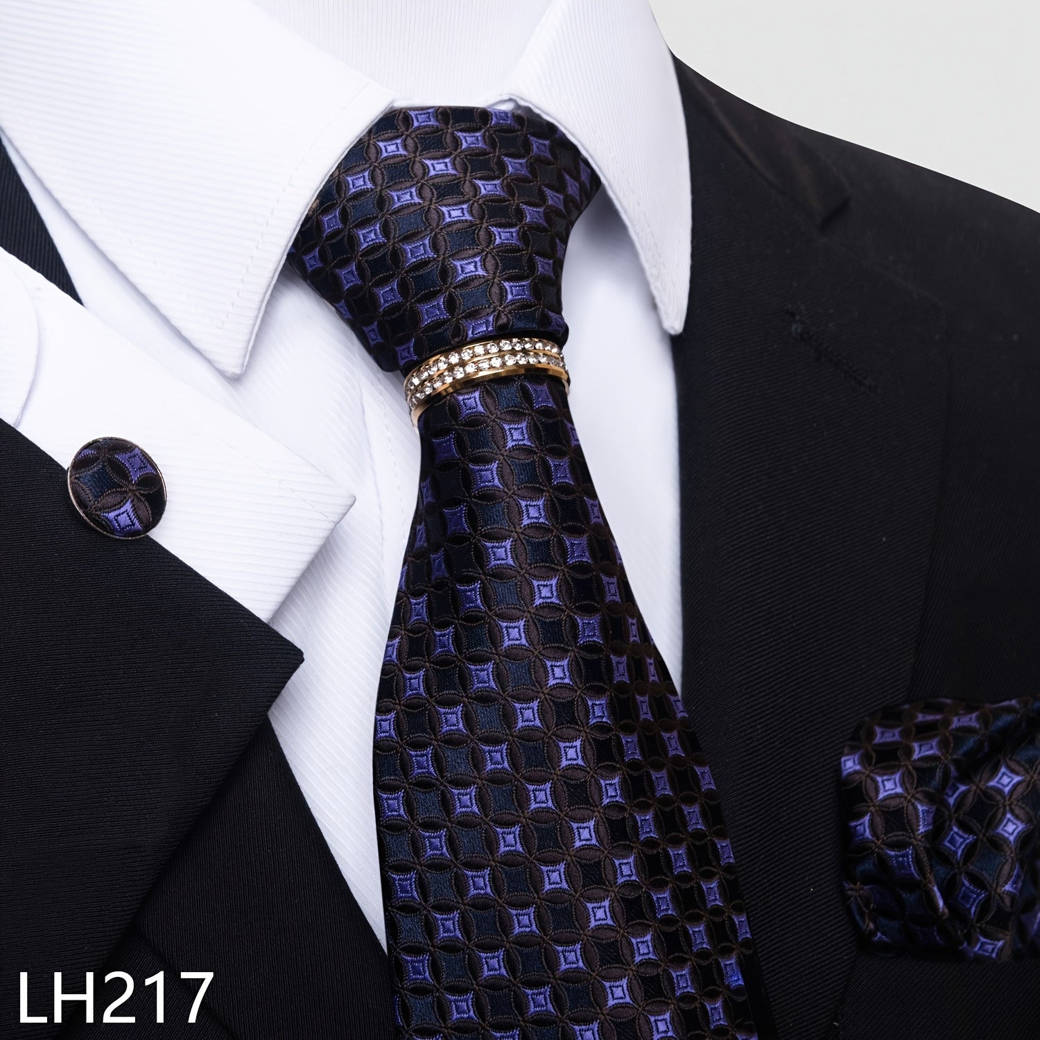 Erkaklar uchun rasmiy ish va to'y kiyimlari to'plami, chiziqli gul naqshli galstuk, cho'ntak sharlari, manşetli kalitlar va uzuk bilan