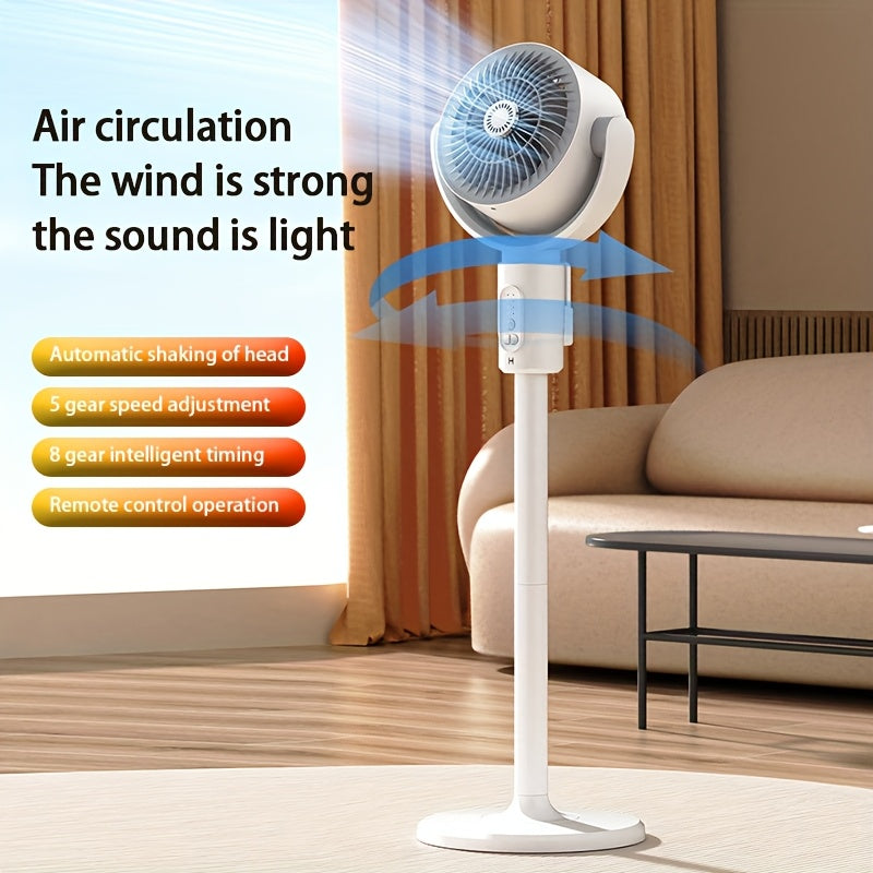 Portable White 3-in-1 Air Circulator Fan with USB Power, Adjustable Height, Oscillating Head, 5-Speed Settings, Remote Control