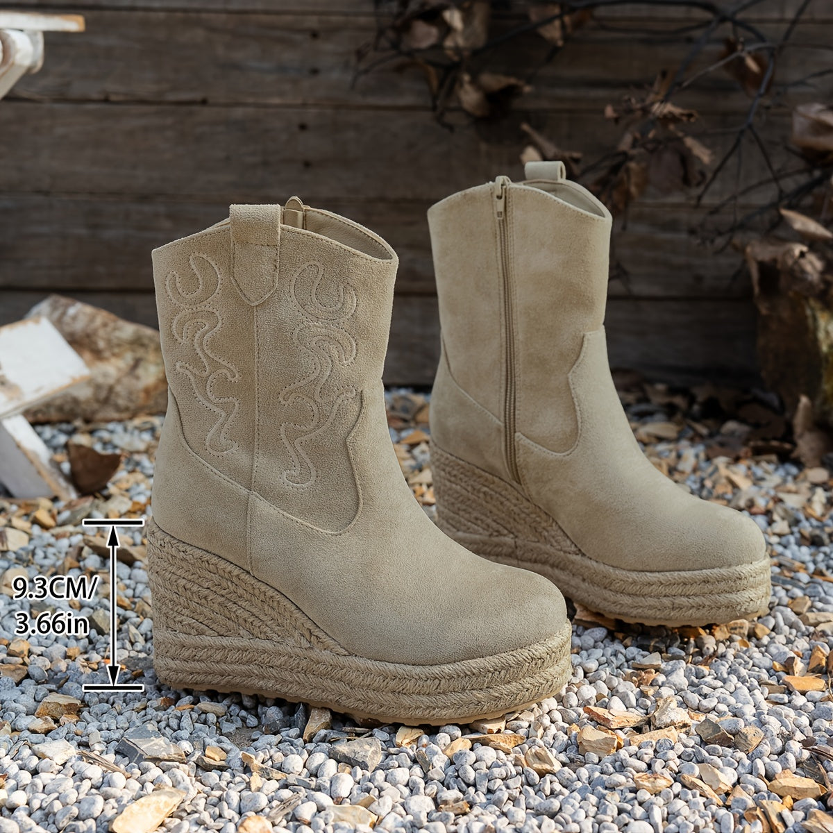 Женские вышитые льняные сапоги на каблуке для верховой езды с геометрическим узором, всесезонные