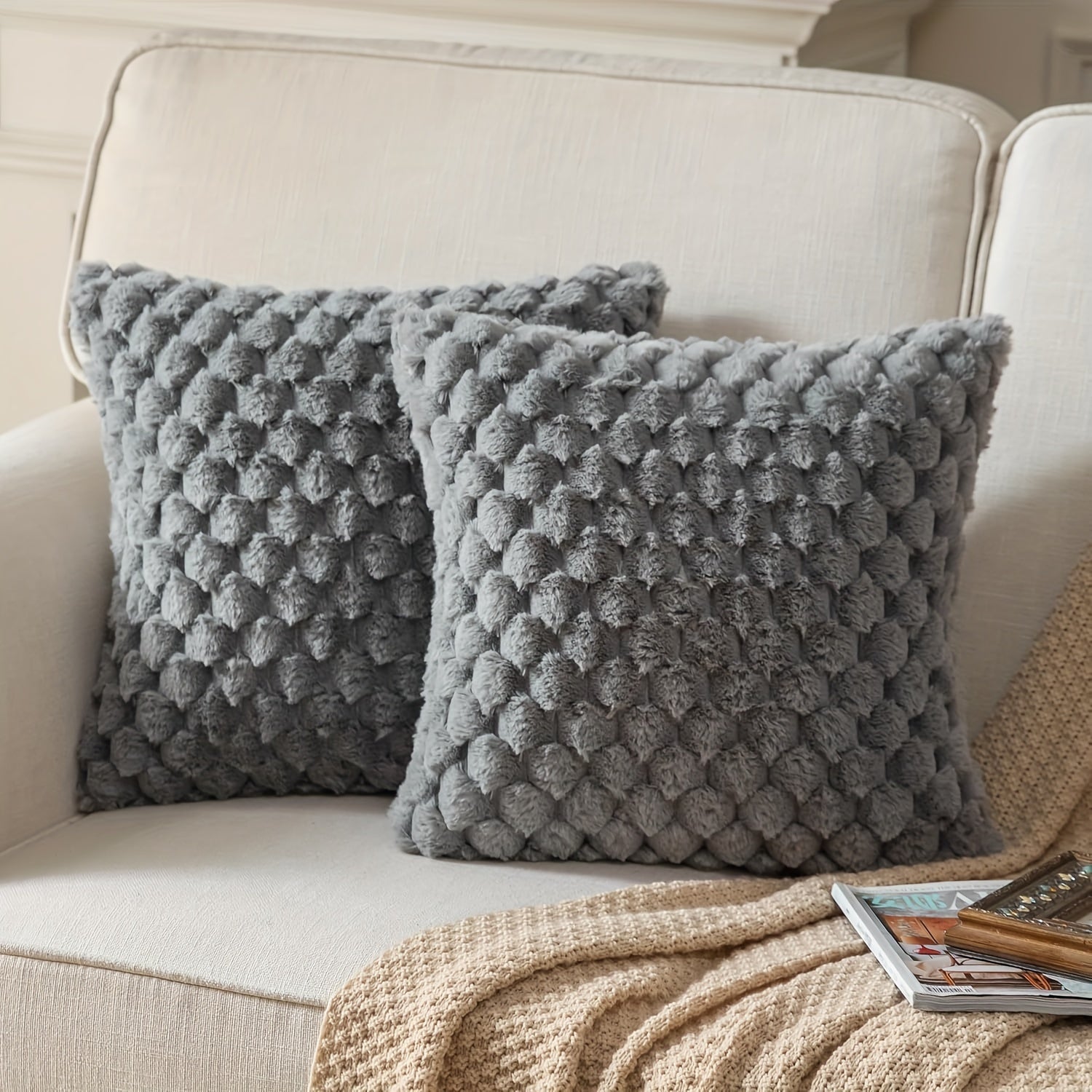 2-набор мягких подушек из искусственного меха с застежкой-молнией, машинная стирка и универсальные для домашнего декора или подарков на Рождество.