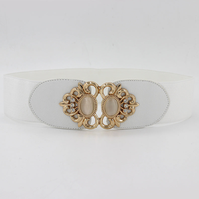 Ayollar uchun sun'iy toshlar va metall tokchali elastik yuqori bel belbog'