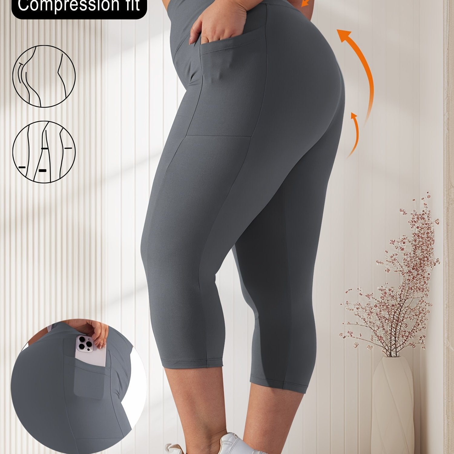 Женские капри-лосины большого размера с высокой талией и карманами, из полиэстеровой смеси, тёмно-синий