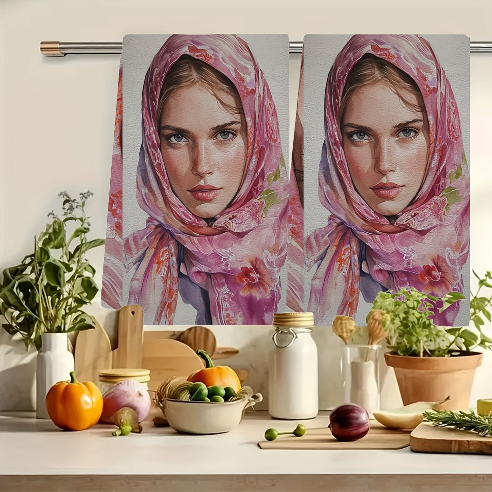Two-Piece Floral Kitchen Towels Ultra-Soft Absorbent 40x60cm Holiday Decor