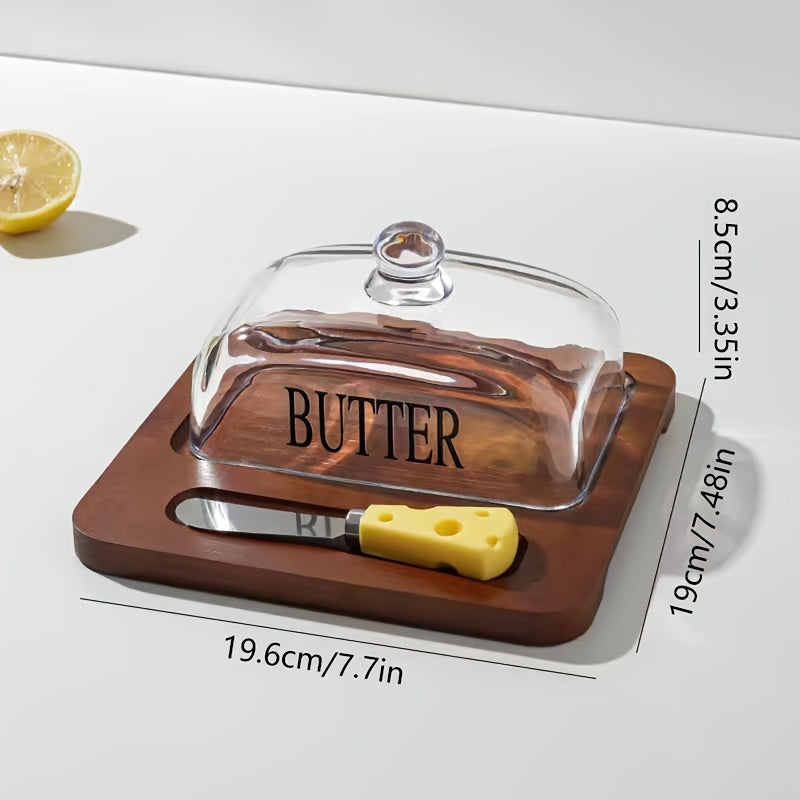 Glass Cover Box with Knife for Cheese Butter Sandwich Cake Dessert
