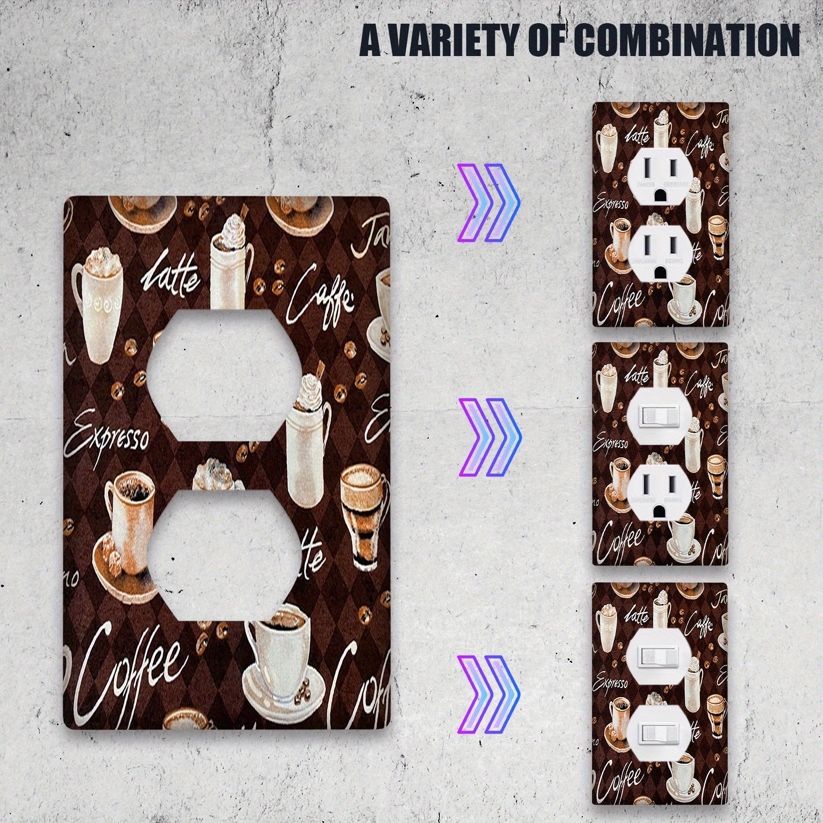 Крышка для стеновой розетки с кофейной тематикой, оформленная латте-артом на коричневом фоне, идеально подходит для декора кухни и спальни. Доступна в вариантах на 1 и 2 гнезда.