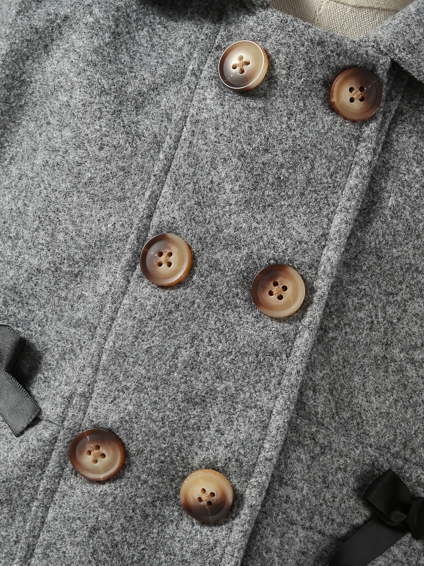 Girls Casual Polyester Trench Coat with Lapel Collar Double-Breasted Bow and Hat