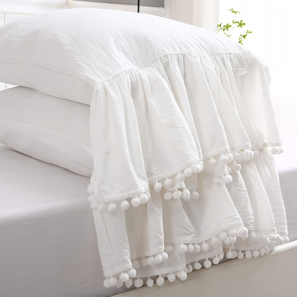 White Lace Pillowcase with Ruffle Trim Soft Breathable Hypoallergenic for Bedroom Sofa Decor