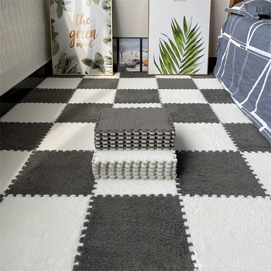 12-Piece Interlocking Carpet Tiles EVA Polyester Non-Slip 29.97cm Indoor Office Bedroom
