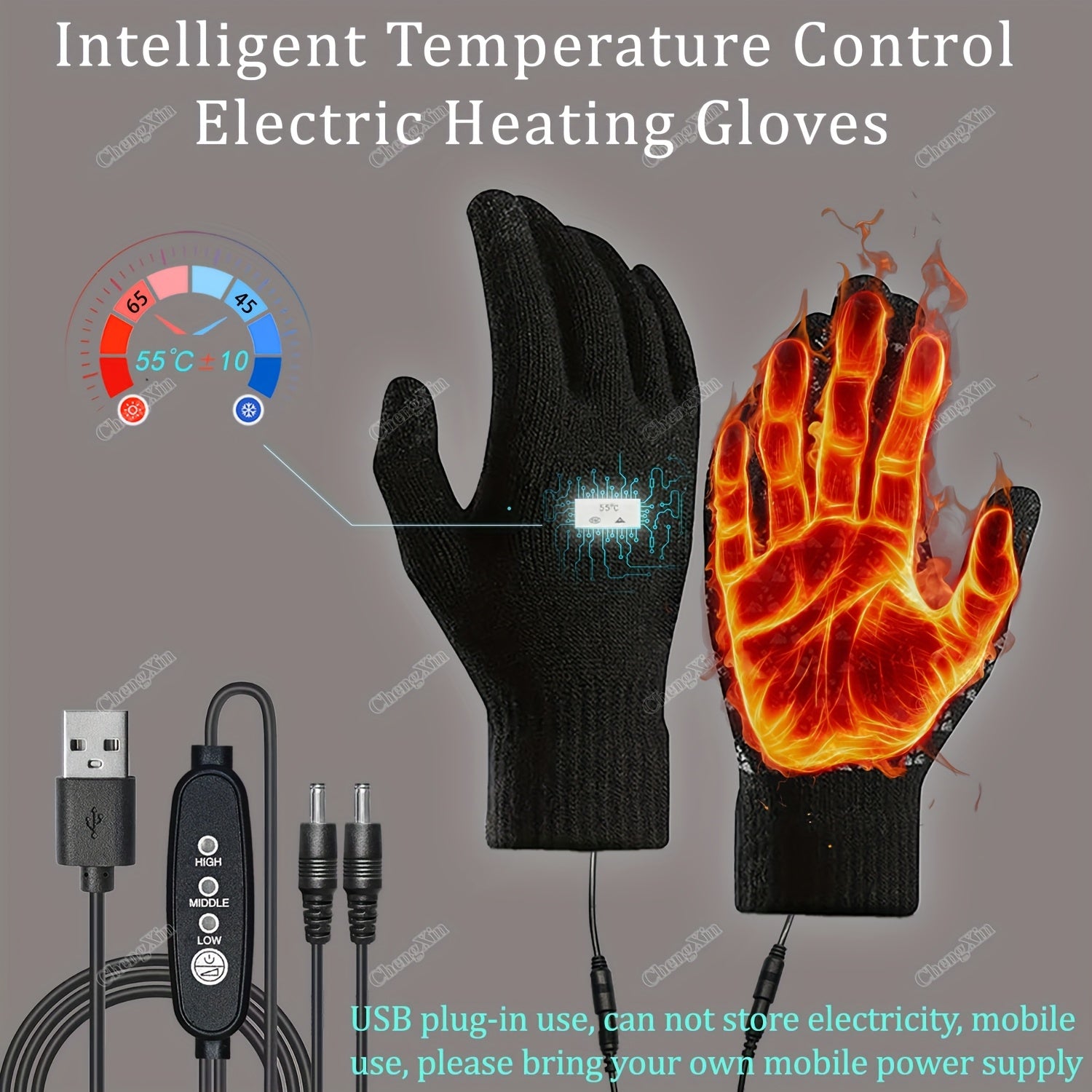 Electric Gloves with Intelligent Temperature Control Three-Speed Adjustment USB Powered Winter Warm Gloves