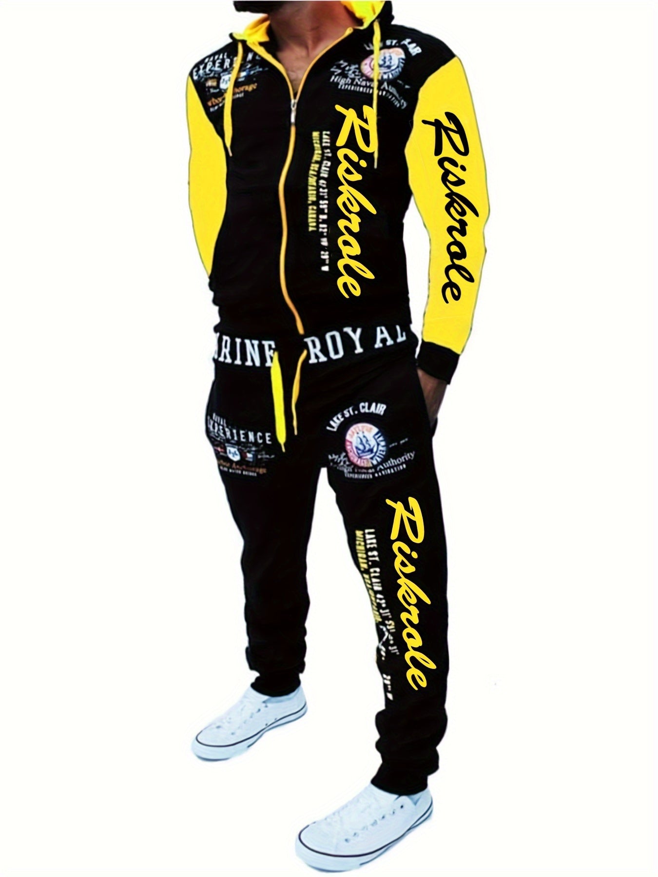 Conjunto casual de sudadera de dos piezas para correr y deportes de poliéster para hombre con estampado de letras