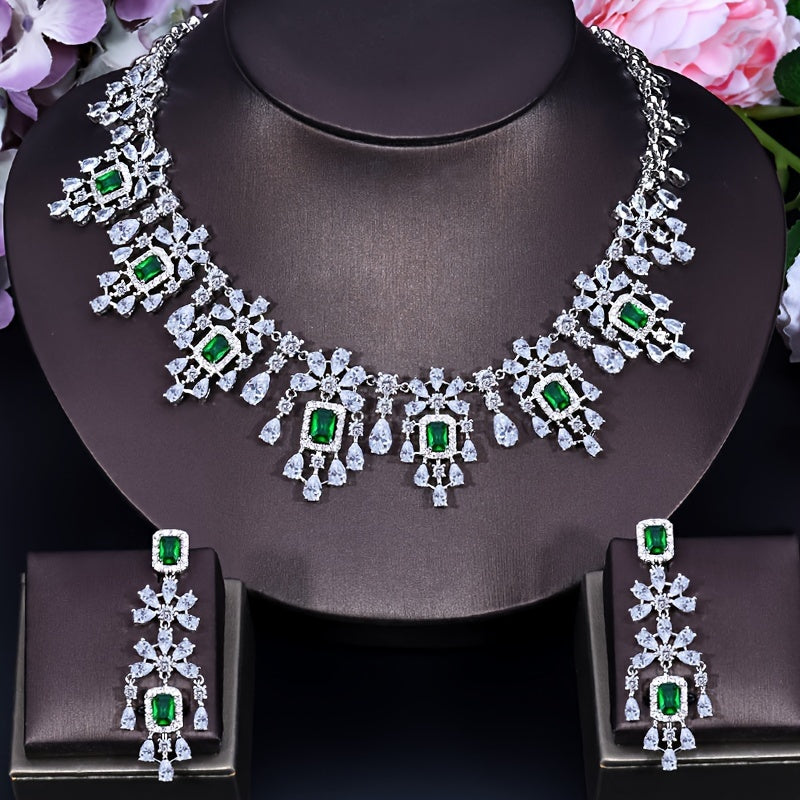 Silver-Plated Copper Jewelry Set with Cubic Zirconia for Weddings and Special Occasions