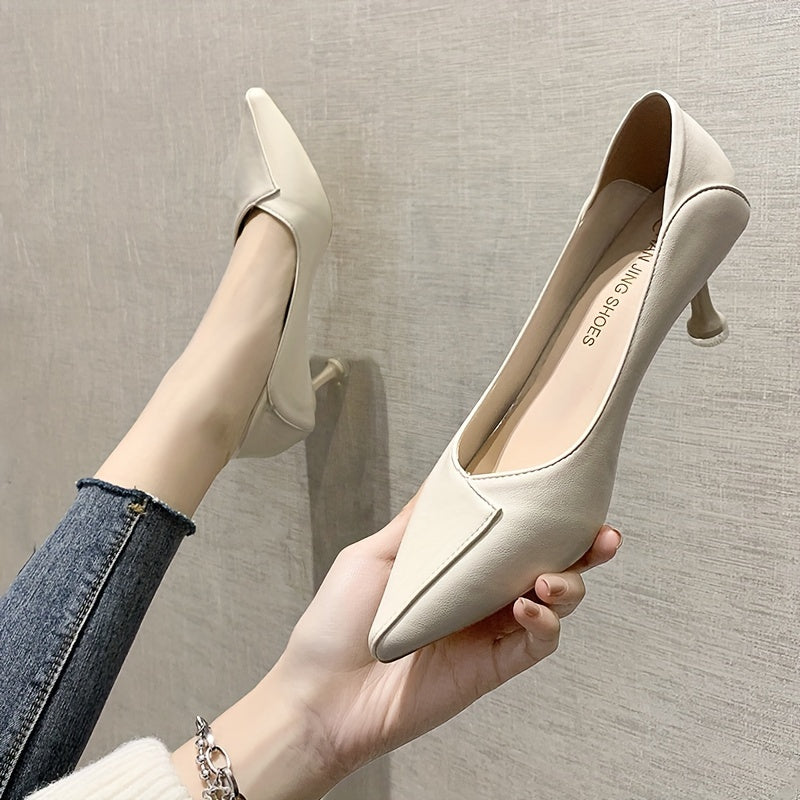 Women's Solid Color Pointed Toe Court Pumps with Kitten Heels for Office Wear