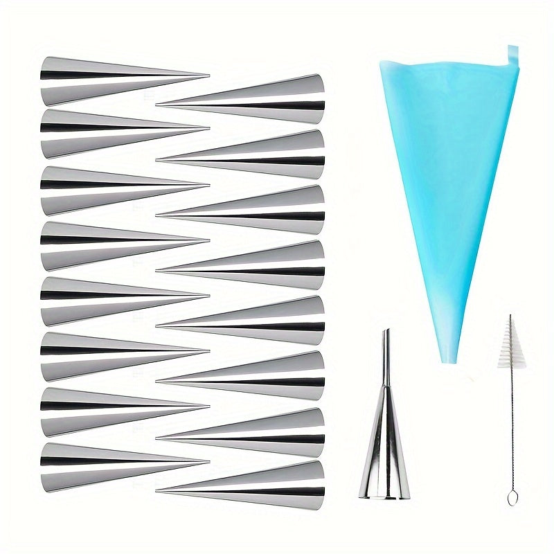 Set of 30 Stainless Steel Cone Molds for Croissants Cannolis and Waffle Cones