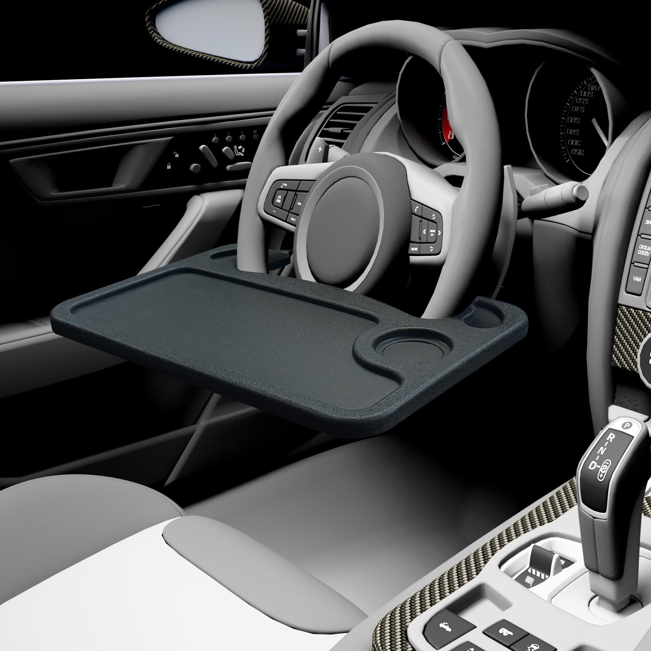 Универсальный автомобильный поднос на рулевое колесо 3-в-1 с держателем для напитков и отсеком для ручки