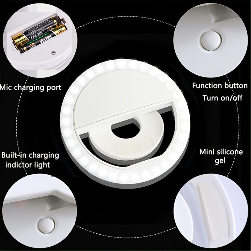 Telefon uchun portativ LED halqa chirog'i, jonli efir va selfilar paytida yuz go'zalligini oshirish uchun.
