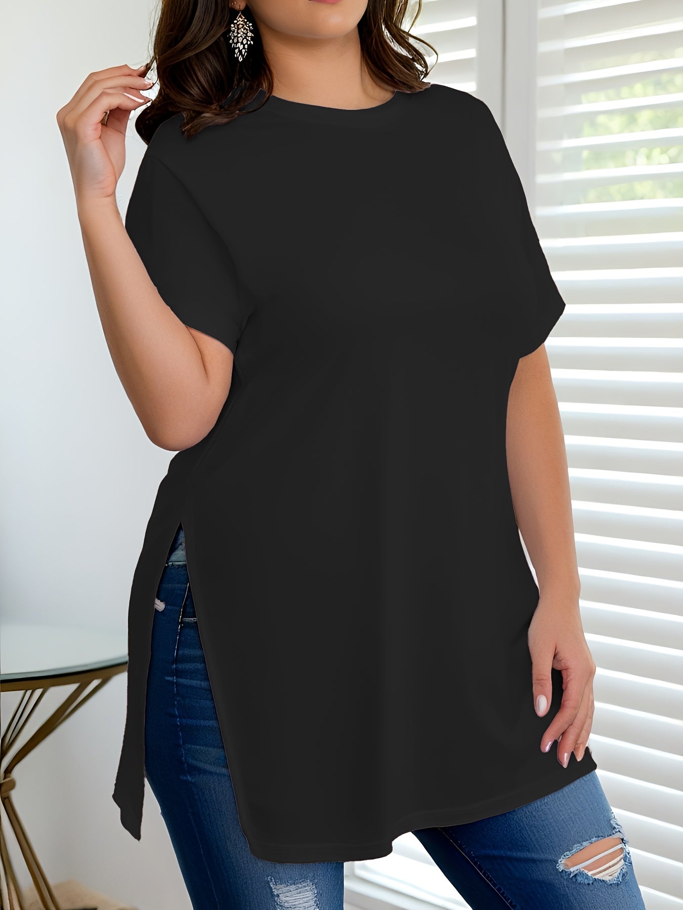 Women's Plus Size Short Sleeve T-Shirt Casual Round Neck Solid Color All-Season
