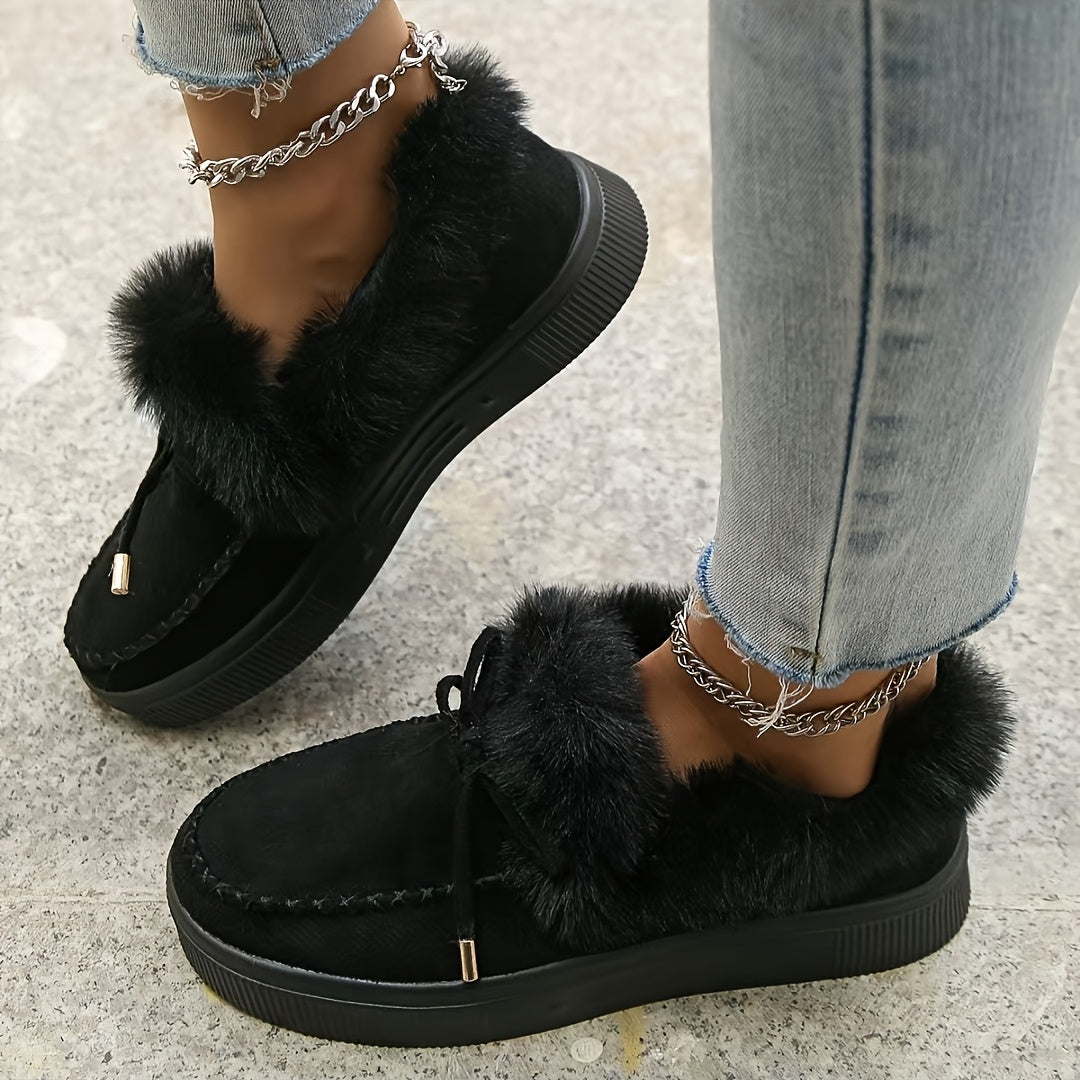 Женские утеплённые сапоги-слипоны с плюшевой подкладкой и бантом-брелоком, искусственный мех