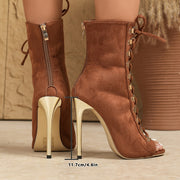 Women's Western Style Comfort Boots with Zipper and Fish Mouth Design