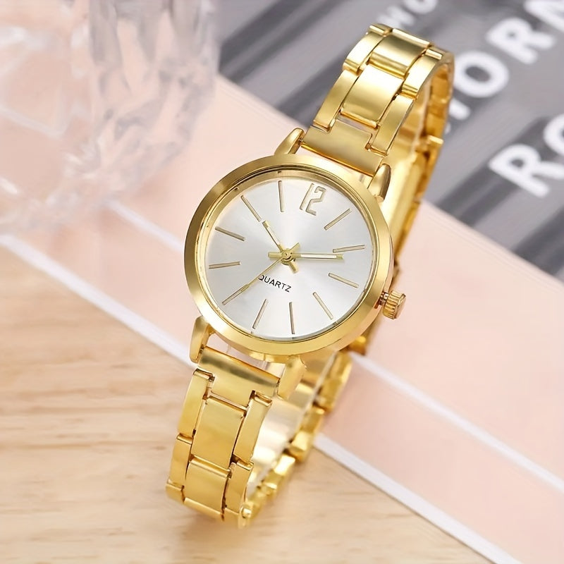Women's Gold Quartz Watch and Bracelet Set Minimalist Fashion Gift for Valentine's Easter Eid