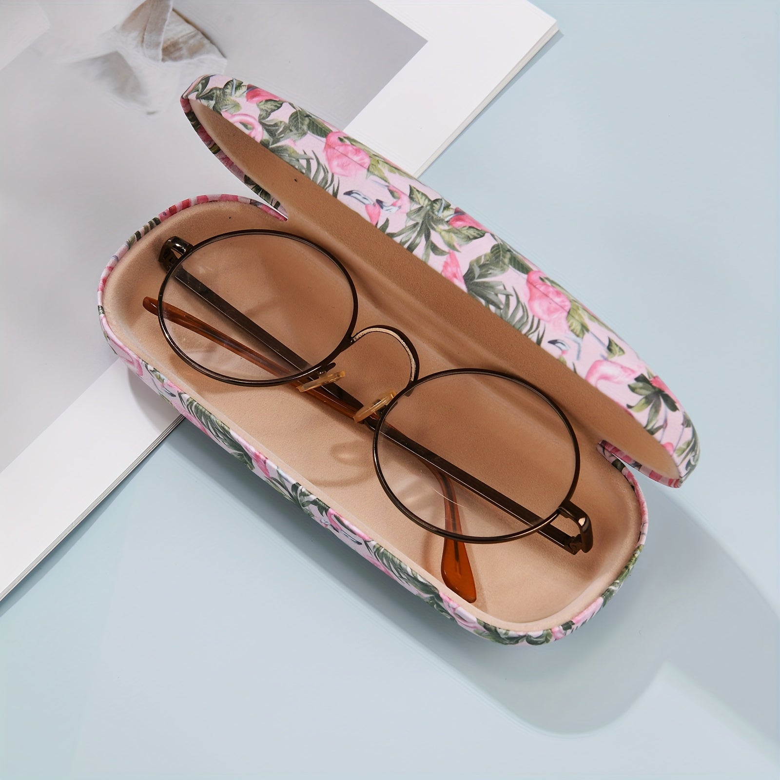 Pink Flamingo Print Eyewear Case for Women Durable Semi-Hard Protection Box