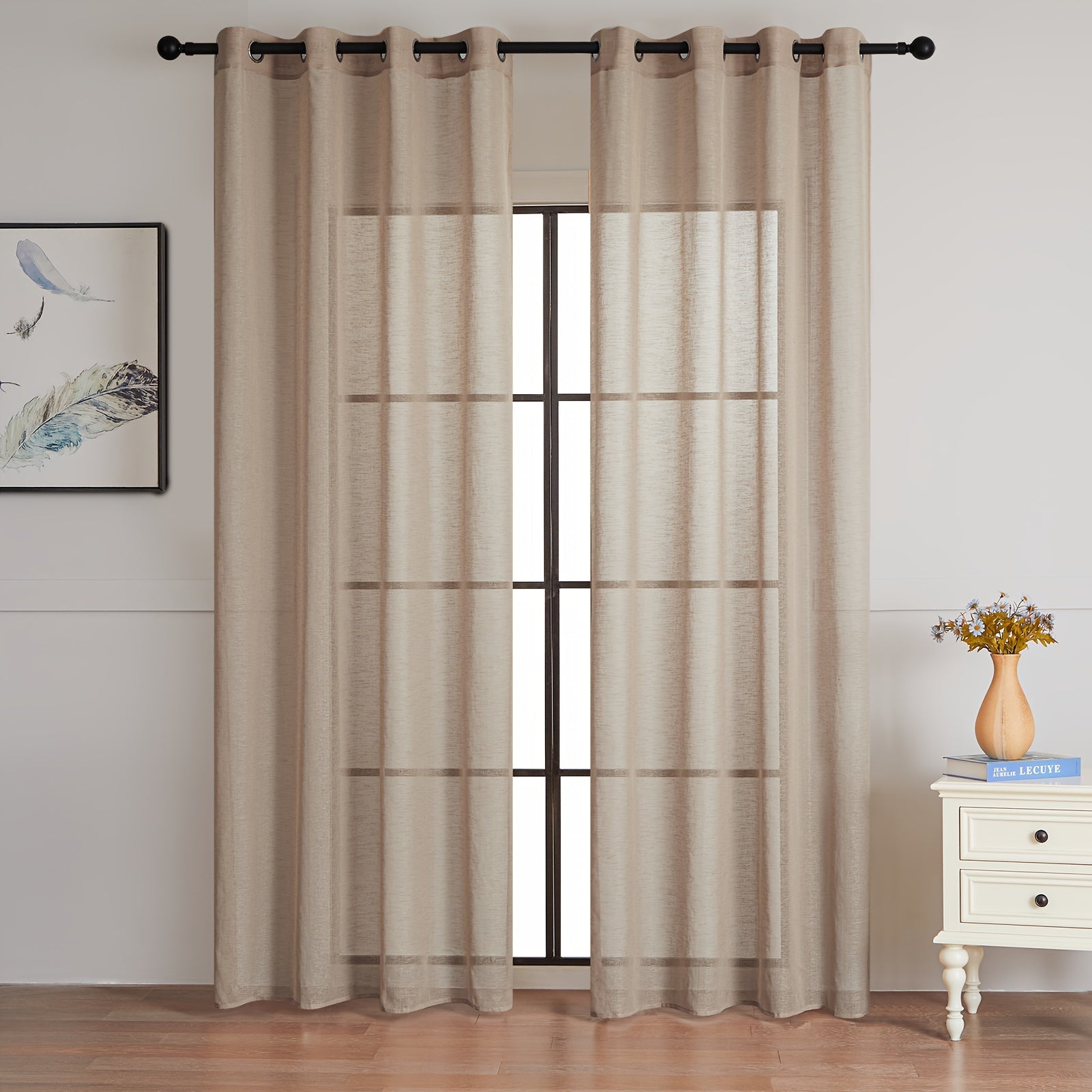 Linen Blend Semi-Sheer Curtains for Living Room Bedroom Kitchen Bathroom