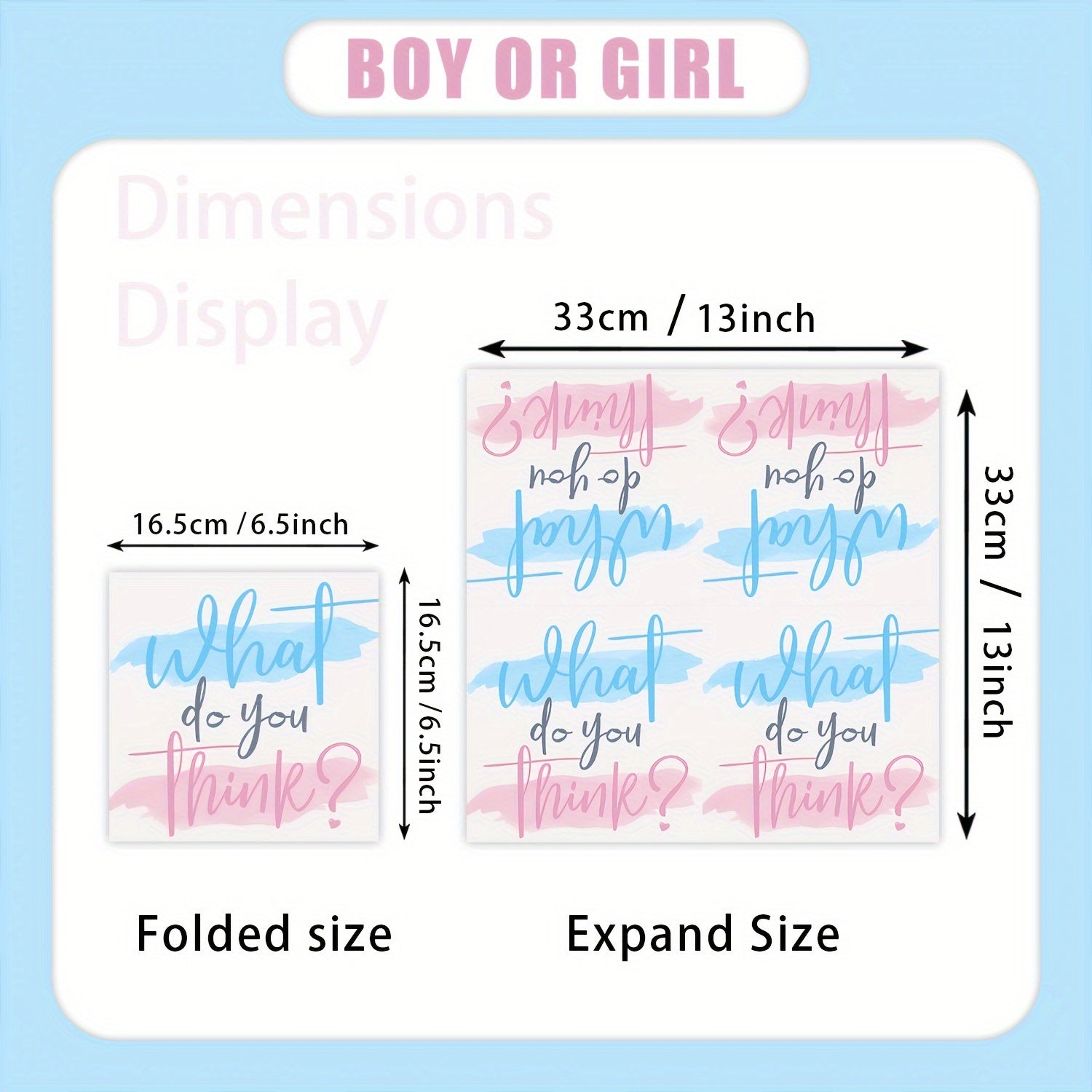 20 Pack Gender Reveal Paper Napkins Blue Pink White 16.5cm for Baby Showers Celebrations