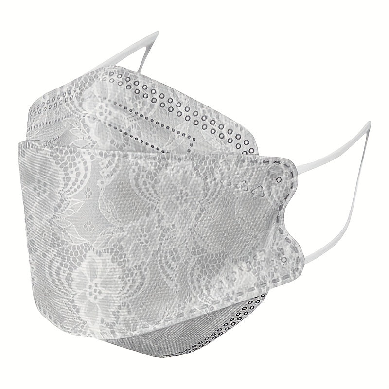 Set of 4 Reusable Lace Face Masks with Printed Design for Casual Wear and Outdoor Activities