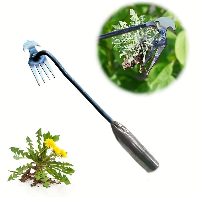 Long-Handled Garden Weeder 30/50cm Manganese Steel with 4 Teeth for Weeding and Uprooting