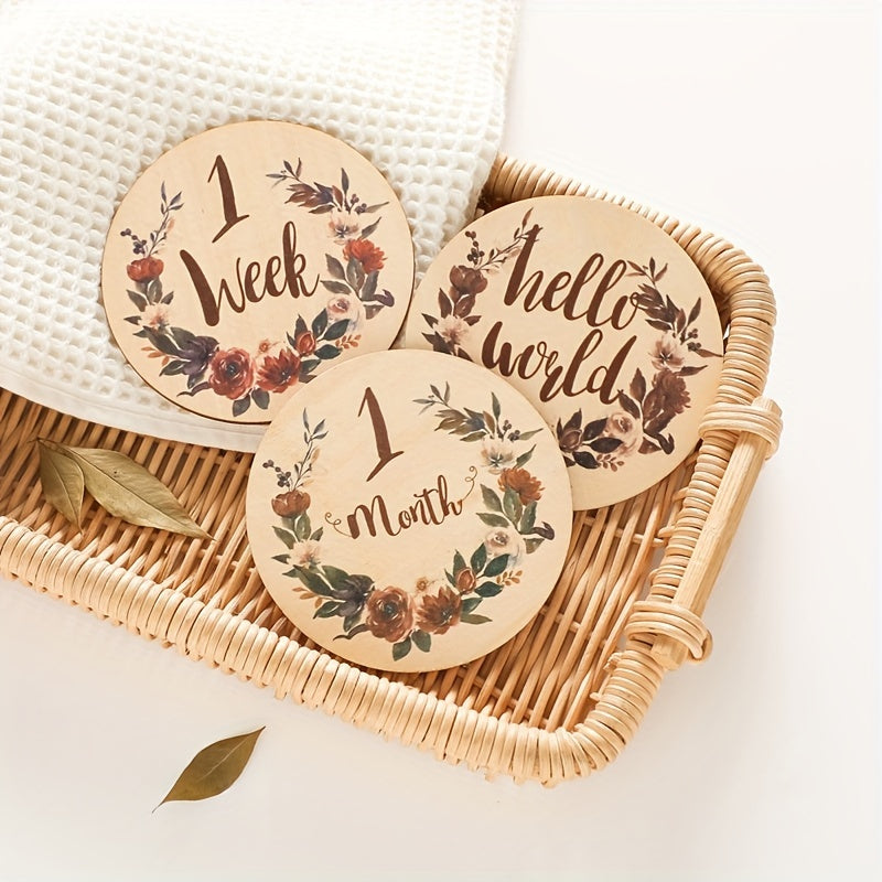 Деревянные цветочные карточки для фотографий о росте детей - Коллекция памятных карточек для первого года жизни малыша в различных цветах