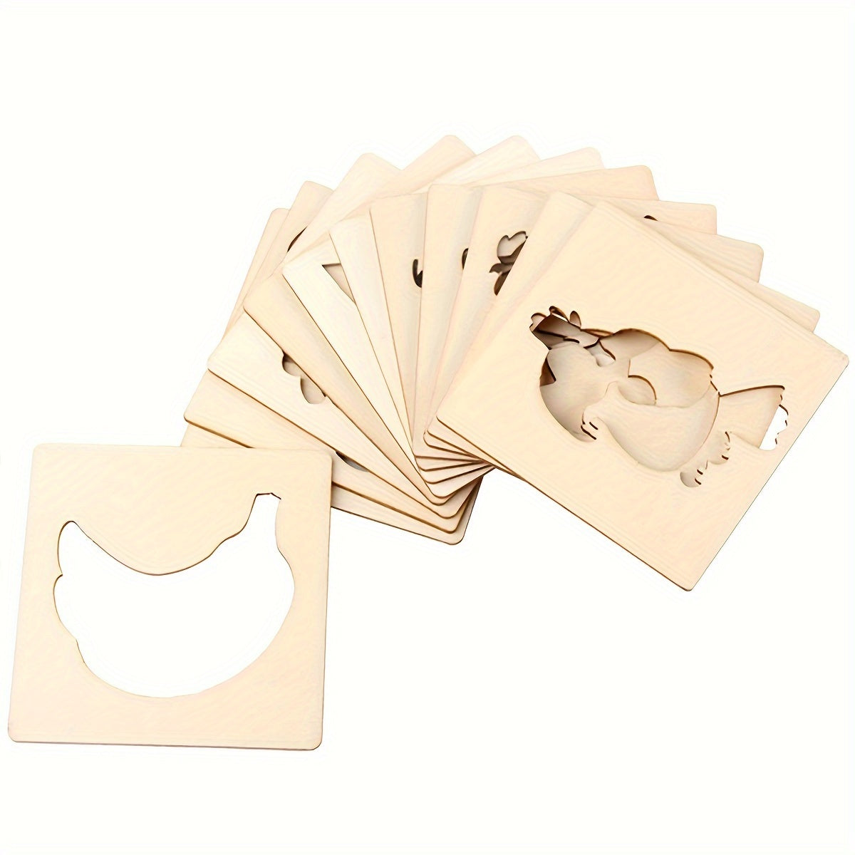 20pcs Wooden Hollow Painting Templates for Doodling and Coloring Animal Fruit Patterns