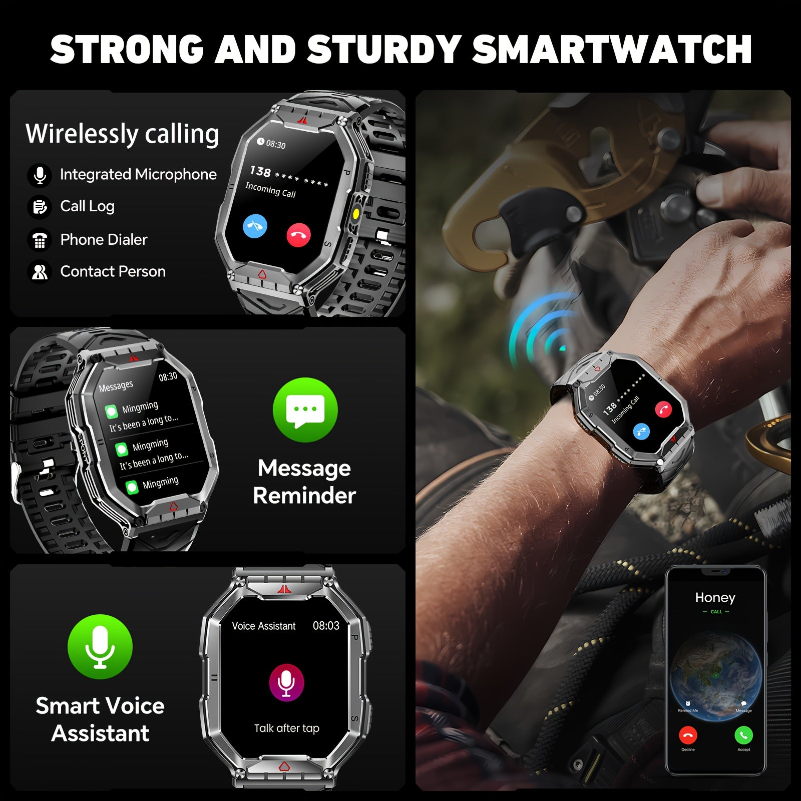 Мужские умные часы с полным сенсорным экраном 2,1 дюйма, фитнес-трекером и беспроводными звонками