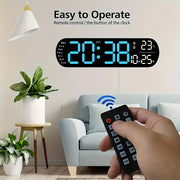Digital Wall Clock with Remote Control 13.7 Inch Large LED Display Dual Alarms Auto Dimmable Night Light
