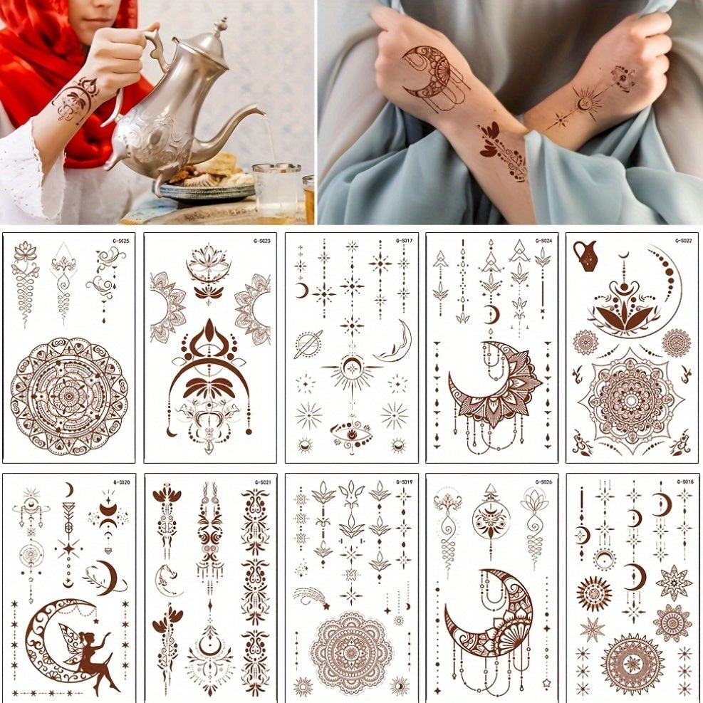 10 Eid Mubarak Temporary Tattoos Moon Stars Mosque Face Body Decorations Pack of 10